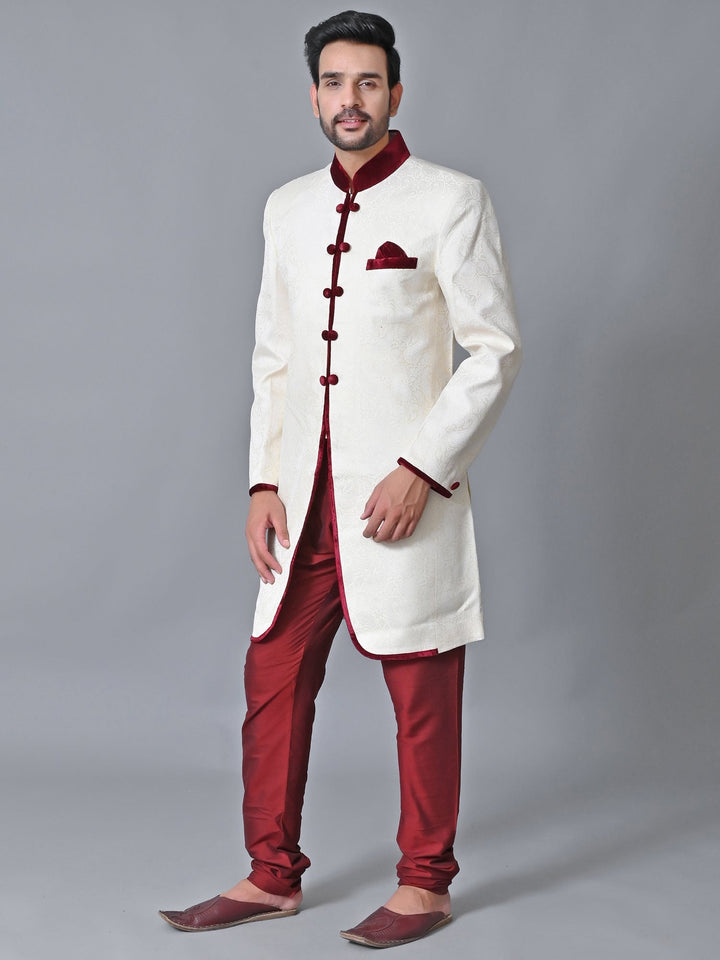 Textured Cream Sherwani