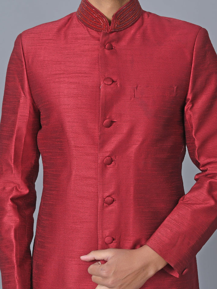 Textured Red Sherwani