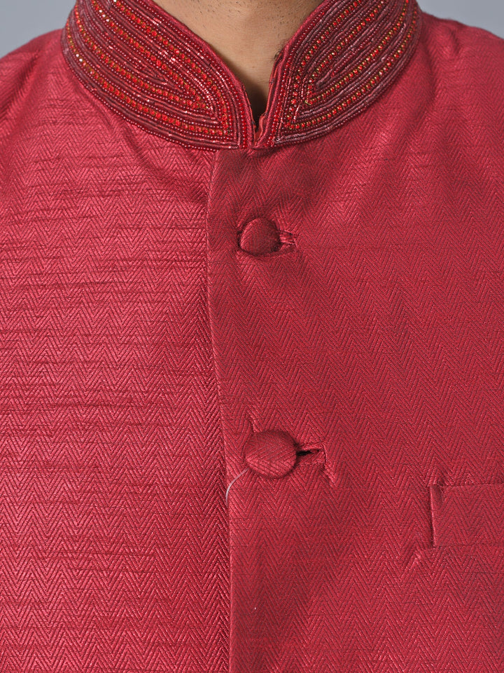 Textured Red Sherwani