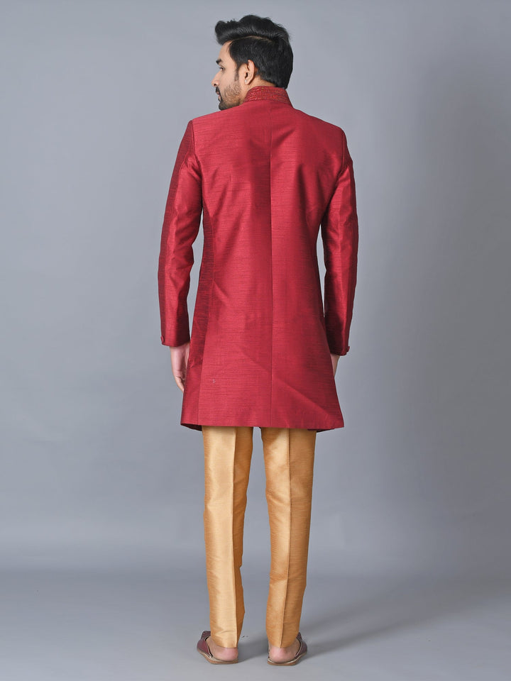 Textured Red Sherwani