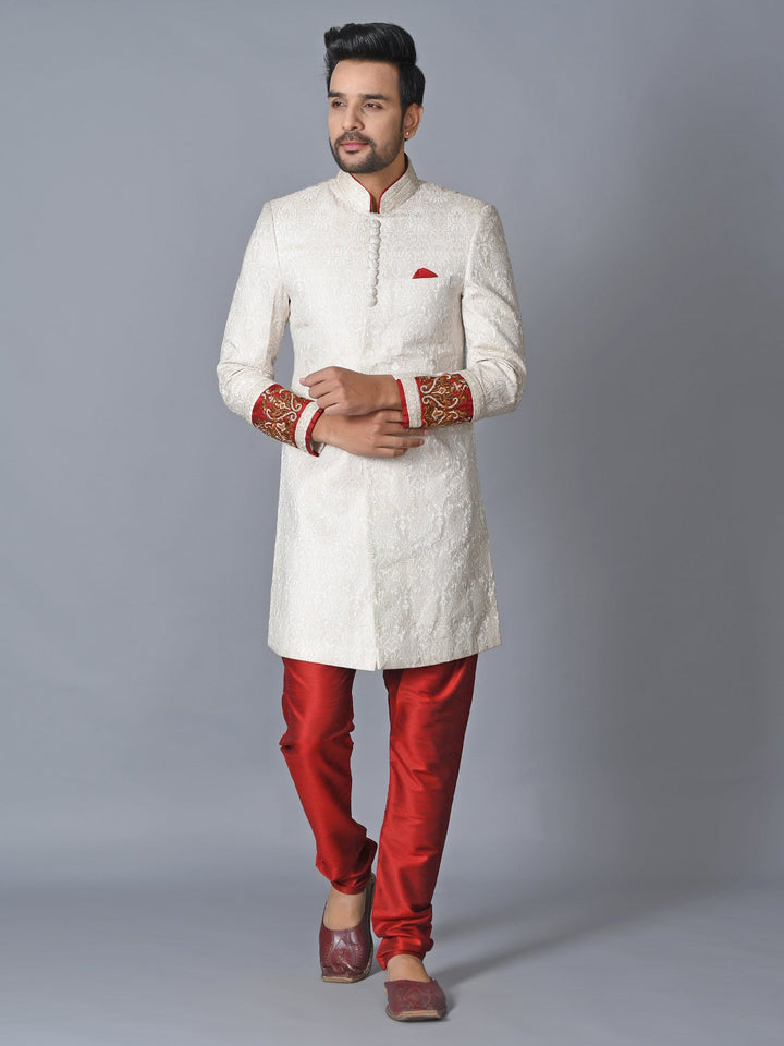 Textured Off White Sherwani