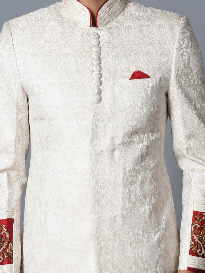 Textured Off White Sherwani