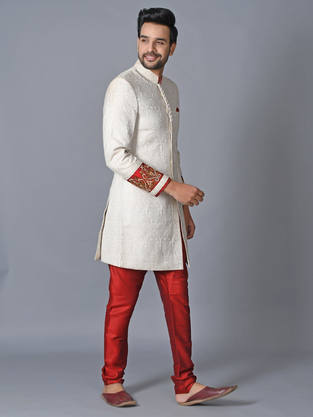 Textured Off White Sherwani