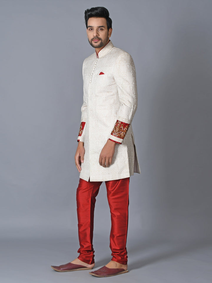 Textured Off White Sherwani
