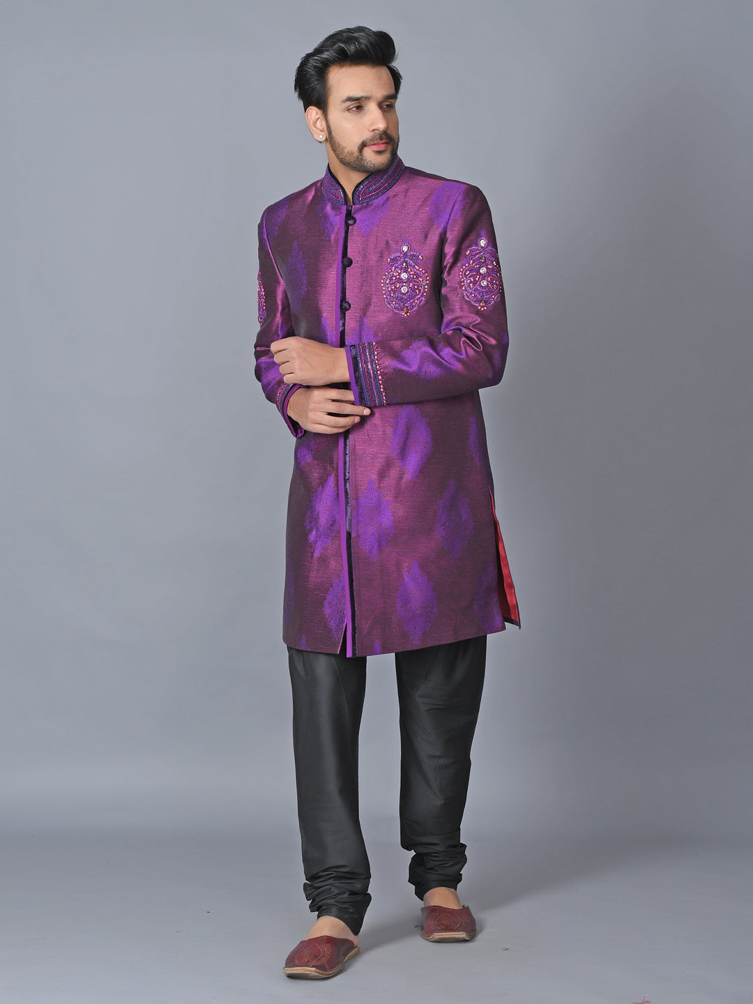 Ethnic Motifs Purple Sherwani