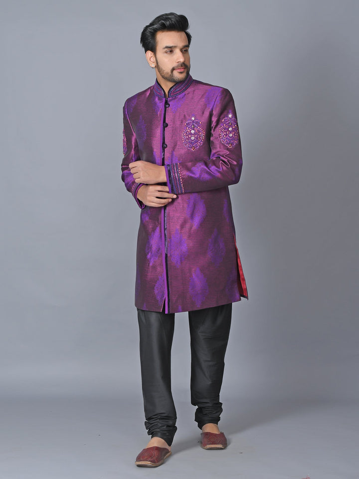 Ethnic Motifs Purple Sherwani