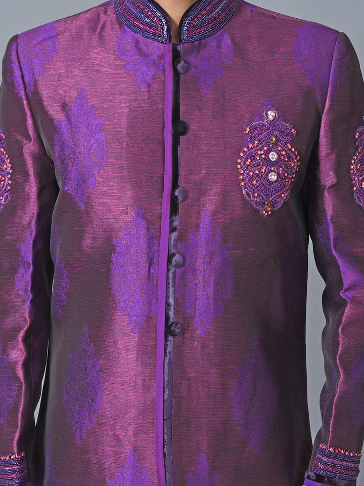 Ethnic Motifs Purple Sherwani