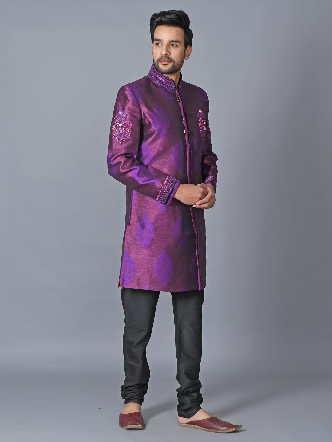 Ethnic Motifs Purple Sherwani