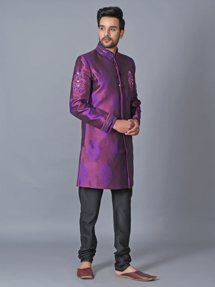 Ethnic Motifs Purple Sherwani