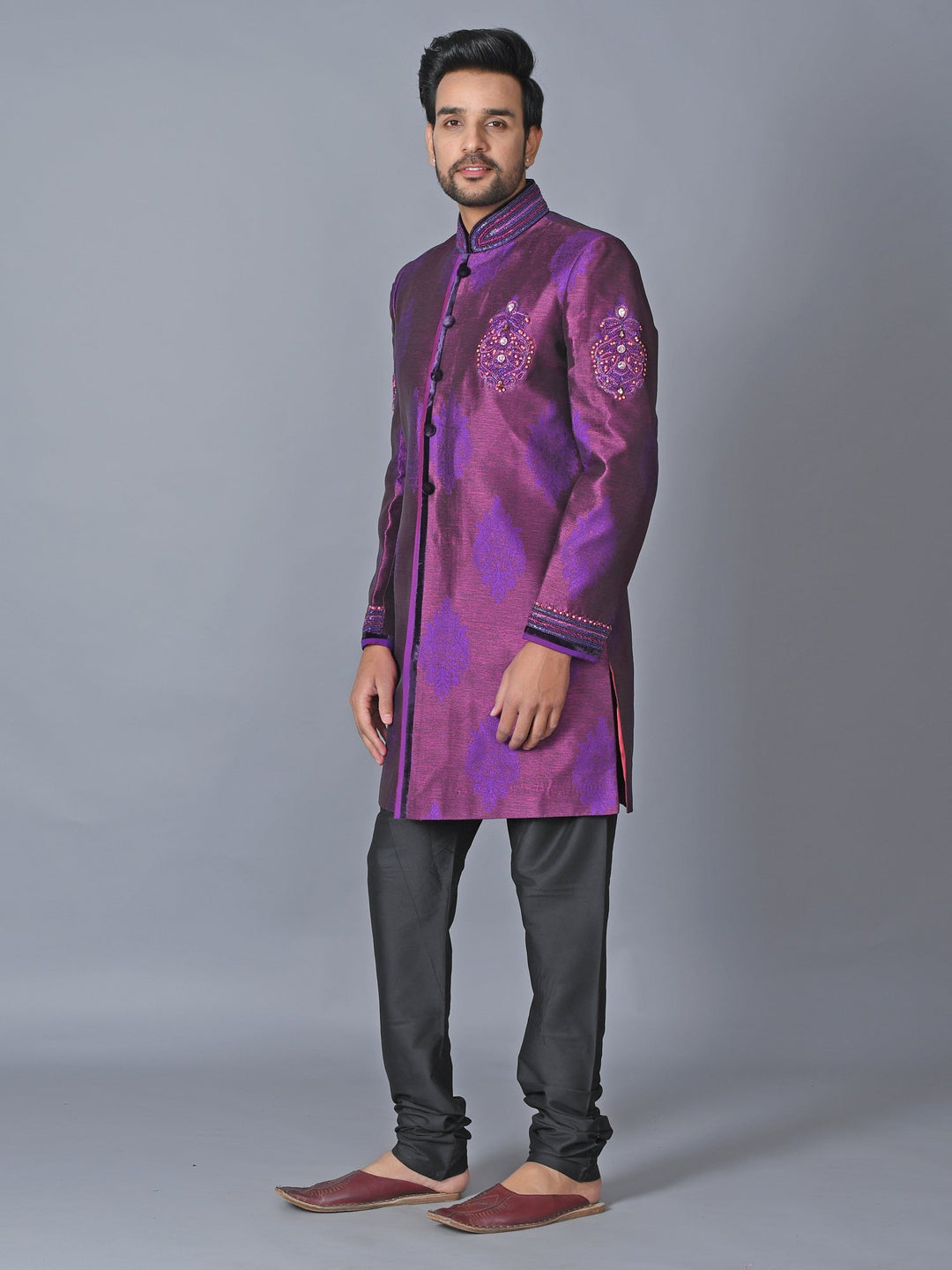 Ethnic Motifs Purple Sherwani