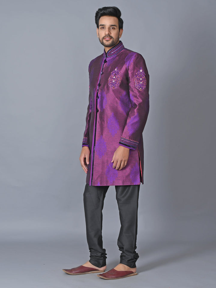 Ethnic Motifs Purple Sherwani