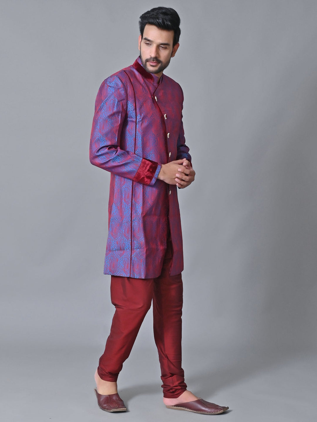 Ethnic Motifs Purple Sherwani