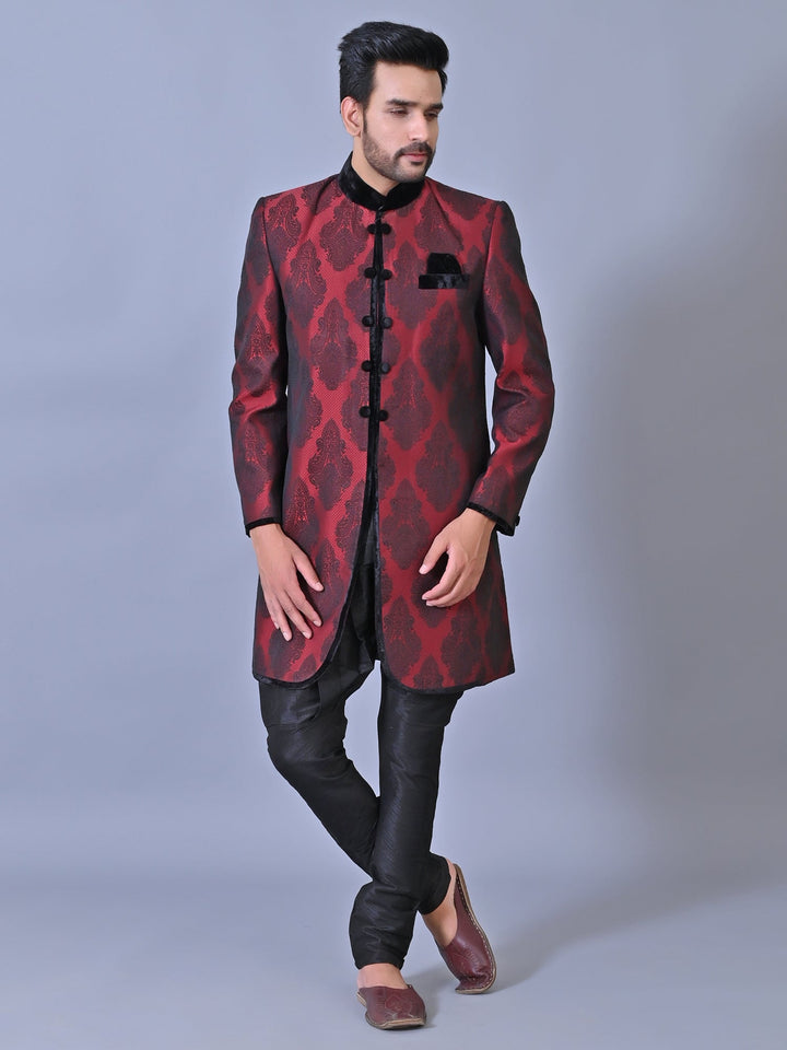 Ethnic Motifs Maroon Sherwani