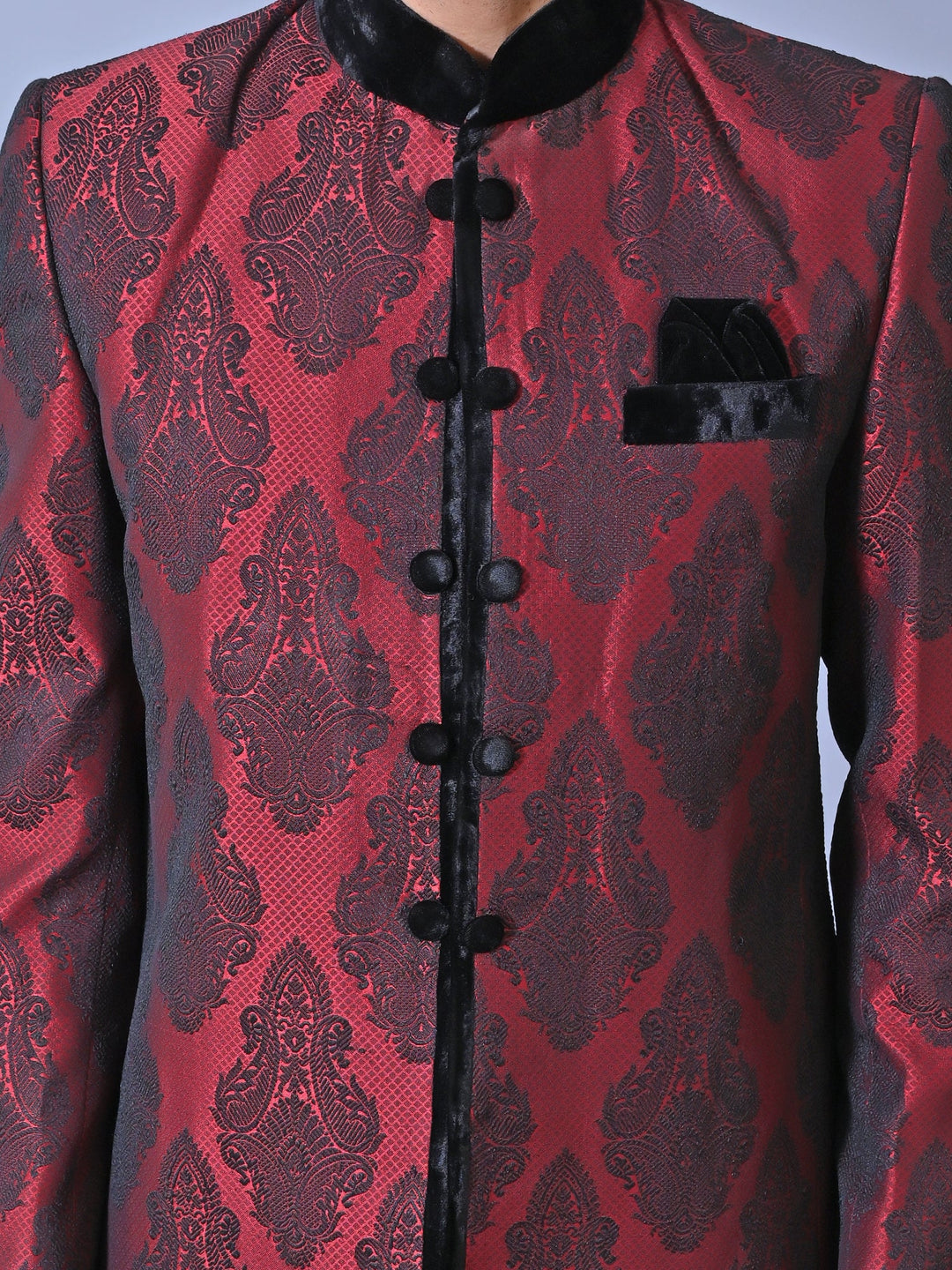 Ethnic Motifs Maroon Sherwani