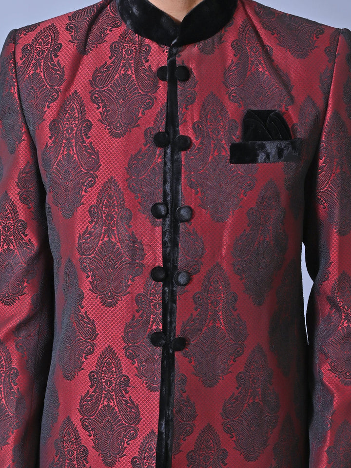 Ethnic Motifs Maroon Sherwani