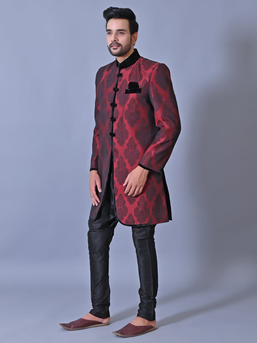 Ethnic Motifs Maroon Sherwani
