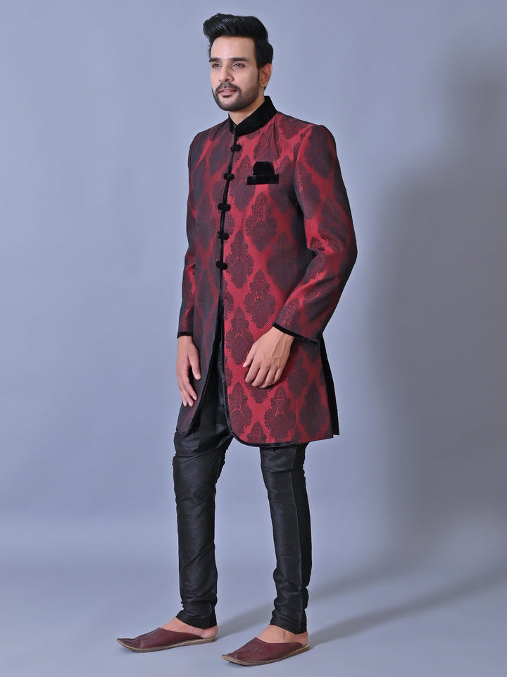 Ethnic Motifs Maroon Sherwani