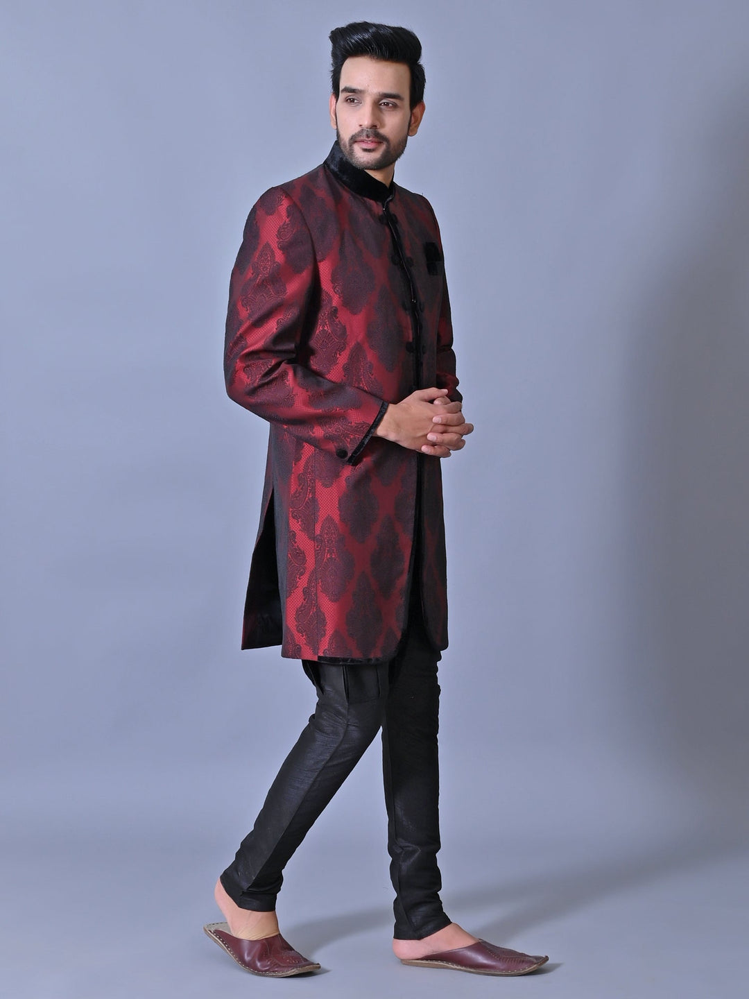 Ethnic Motifs Maroon Sherwani