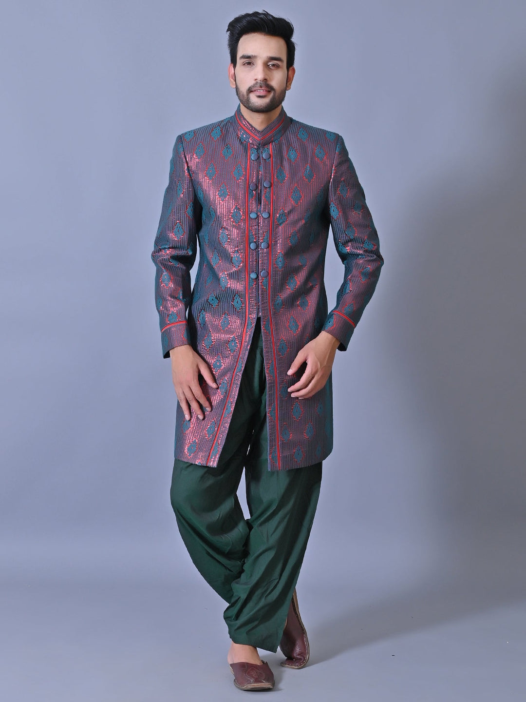 Ethnic Motifs Green Sherwani