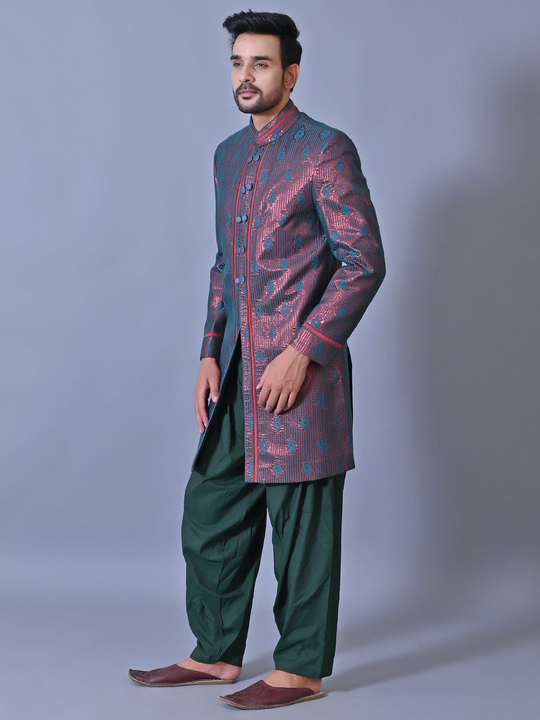 Ethnic Motifs Green Sherwani