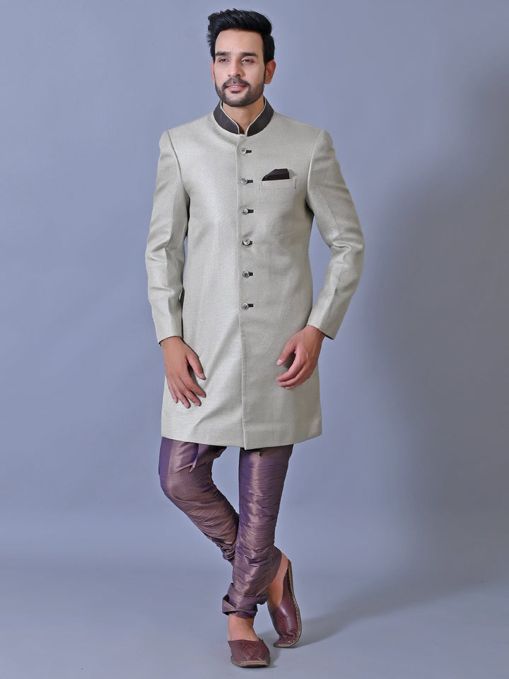 Textured Grey Sherwani