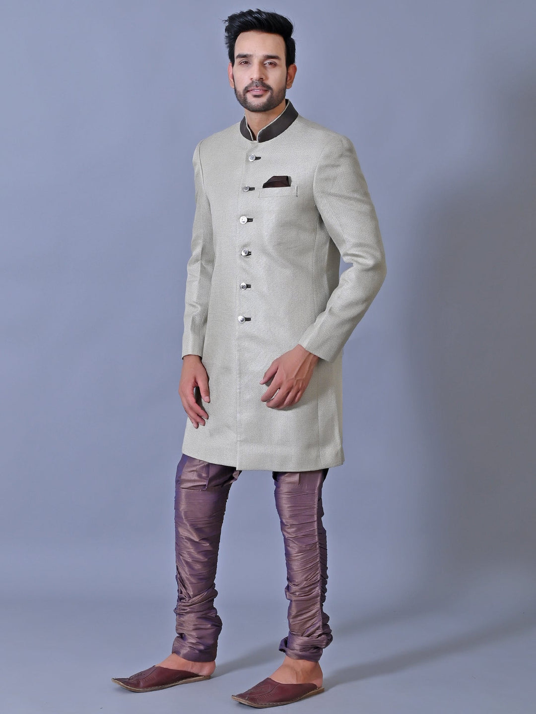 Textured Grey Sherwani