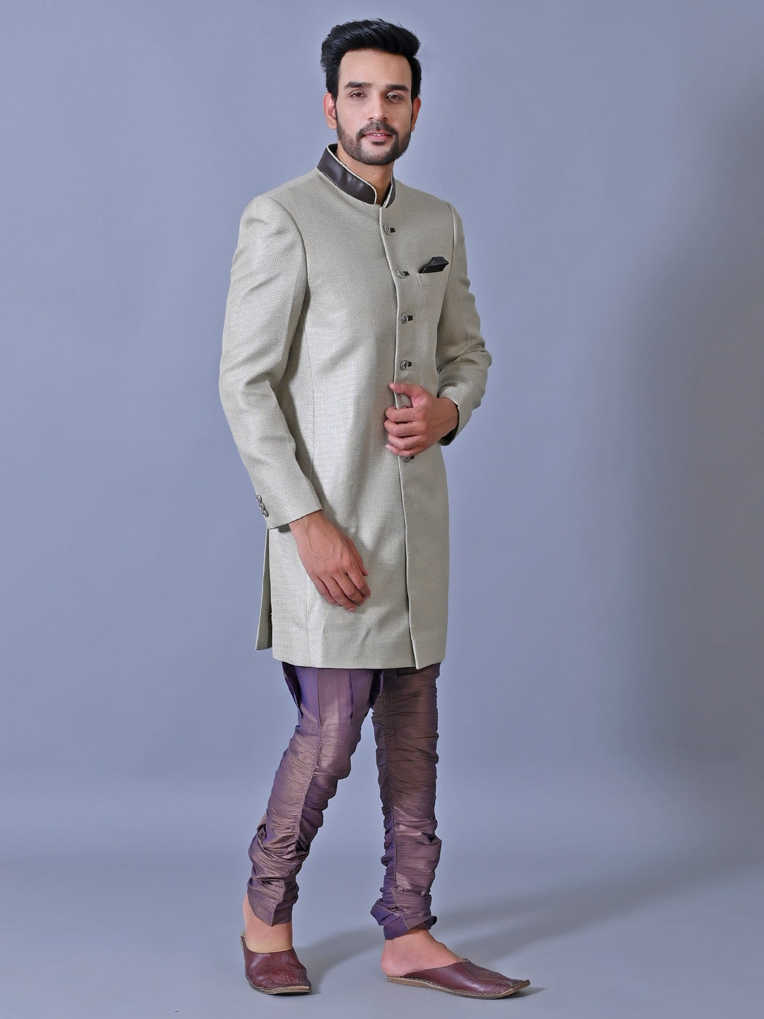Textured Grey Sherwani