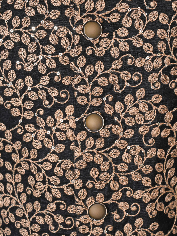 Woven Design Black Sherwani