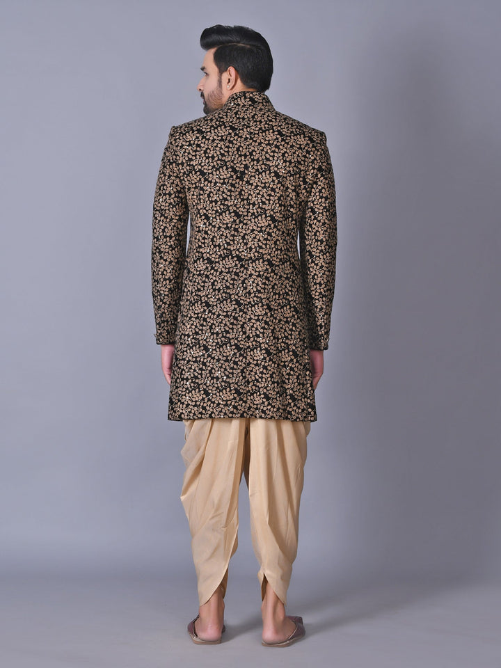 Woven Design Black Sherwani