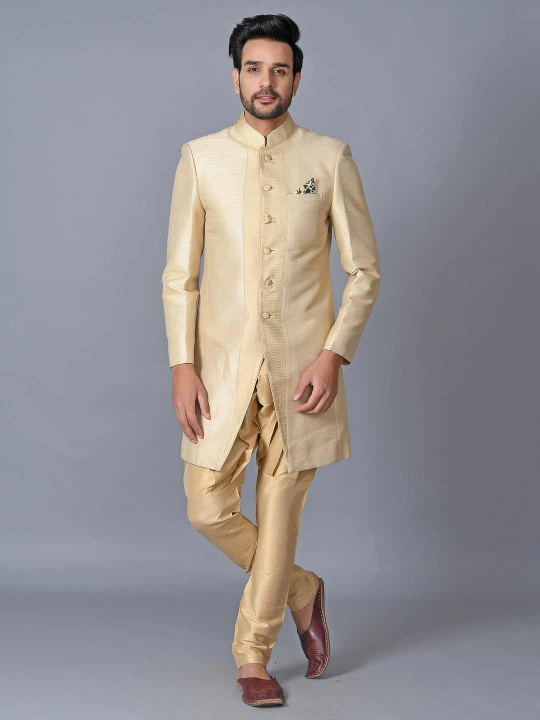 Textured Cream Sherwani