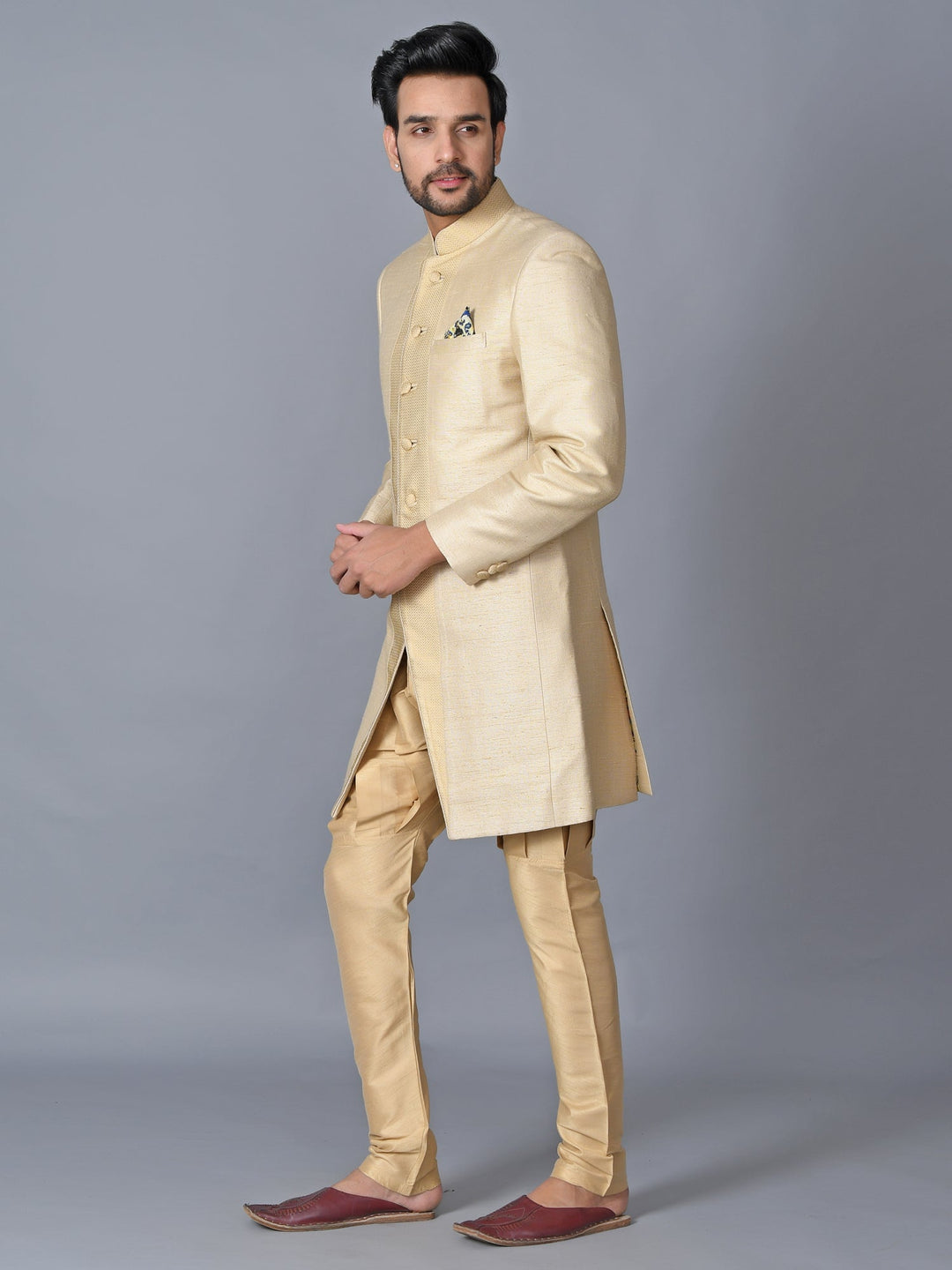 Textured Cream Sherwani