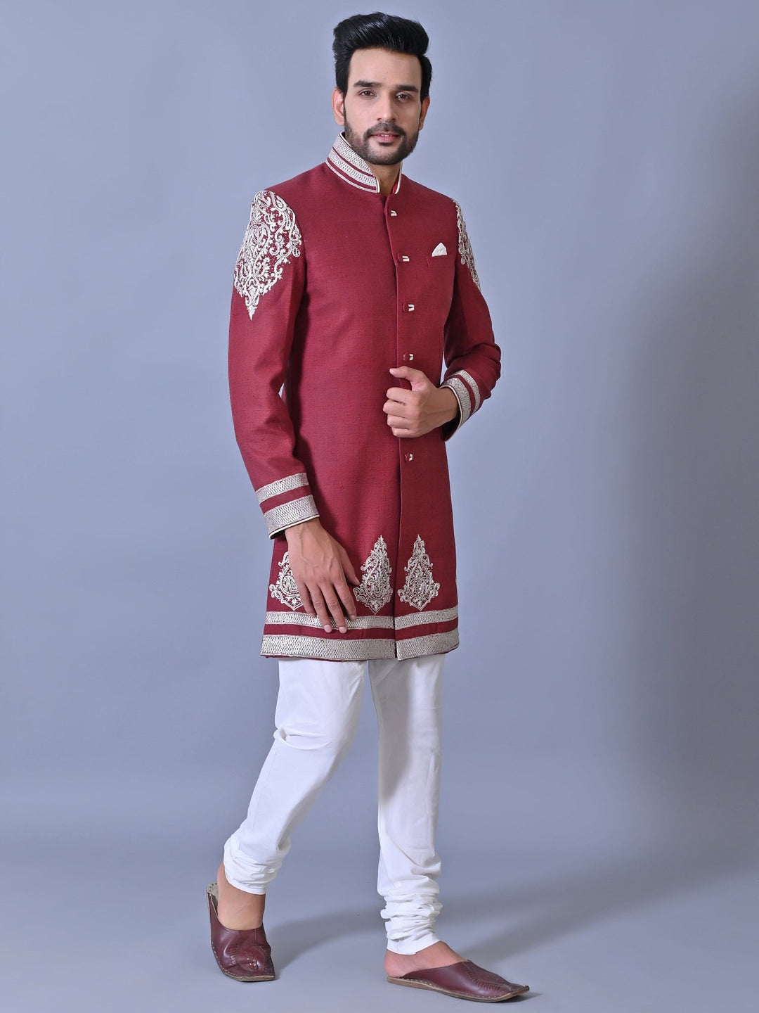 Ethnic Motifs Red Sherwani