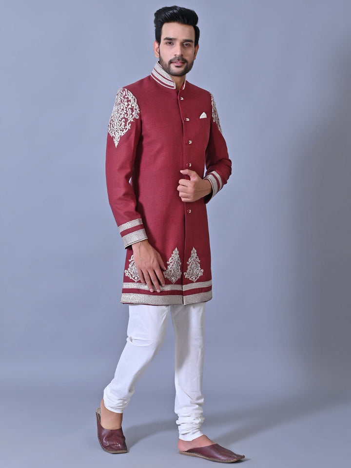 Ethnic Motifs Red Sherwani