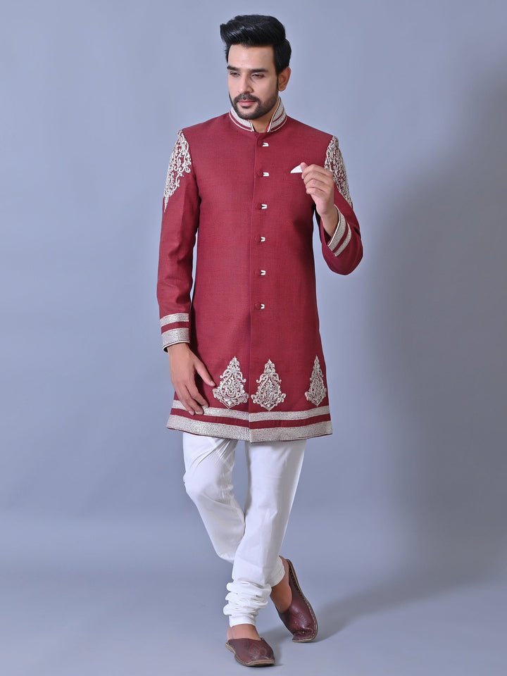 Ethnic Motifs Red Sherwani