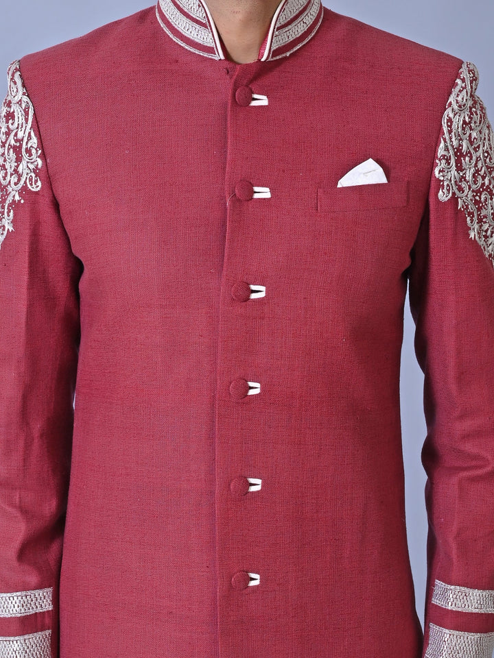 Ethnic Motifs Red Sherwani