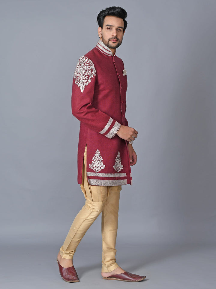 Ethnic Motifs Red Sherwani