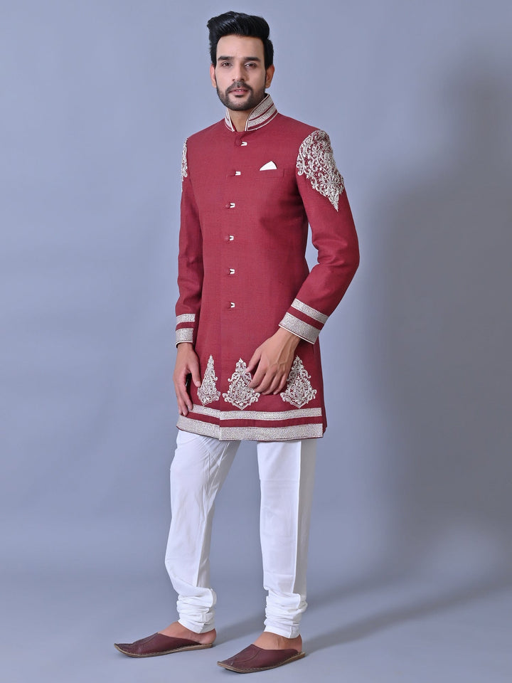 Ethnic Motifs Red Sherwani