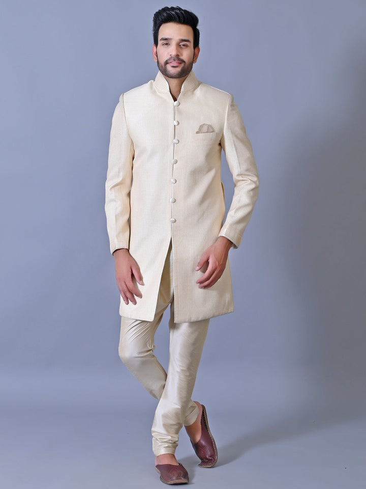 Textured Cream Sherwani