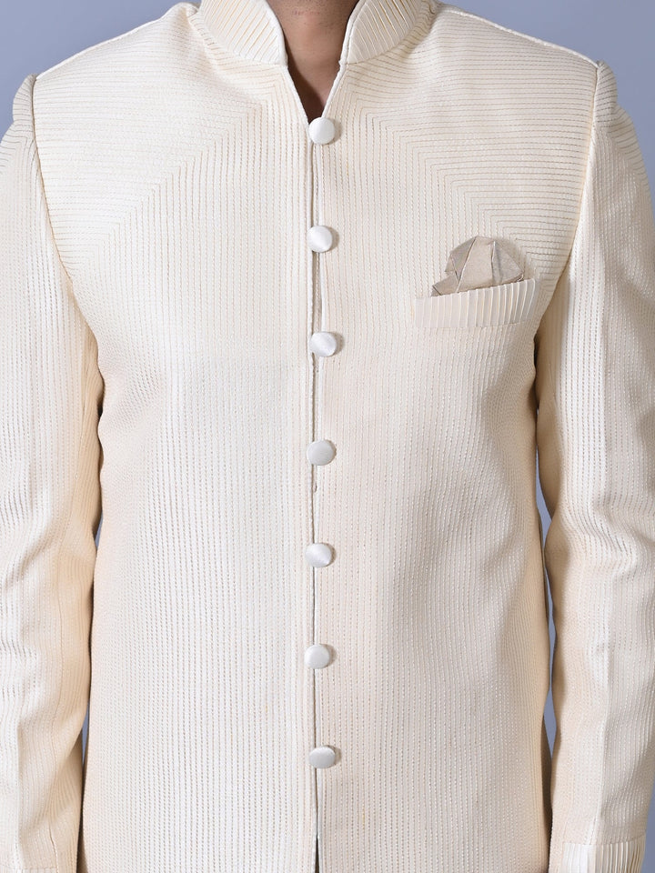 Textured Cream Sherwani