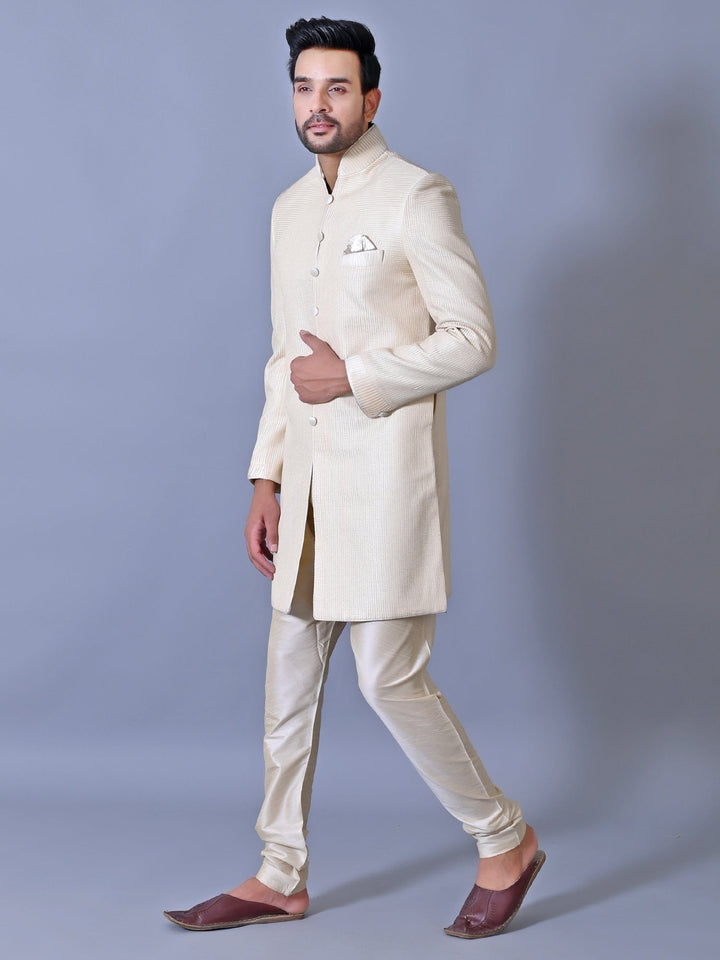 Textured Cream Sherwani