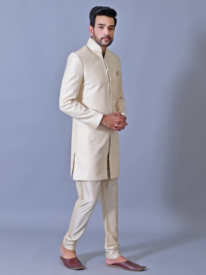 Textured Cream Sherwani