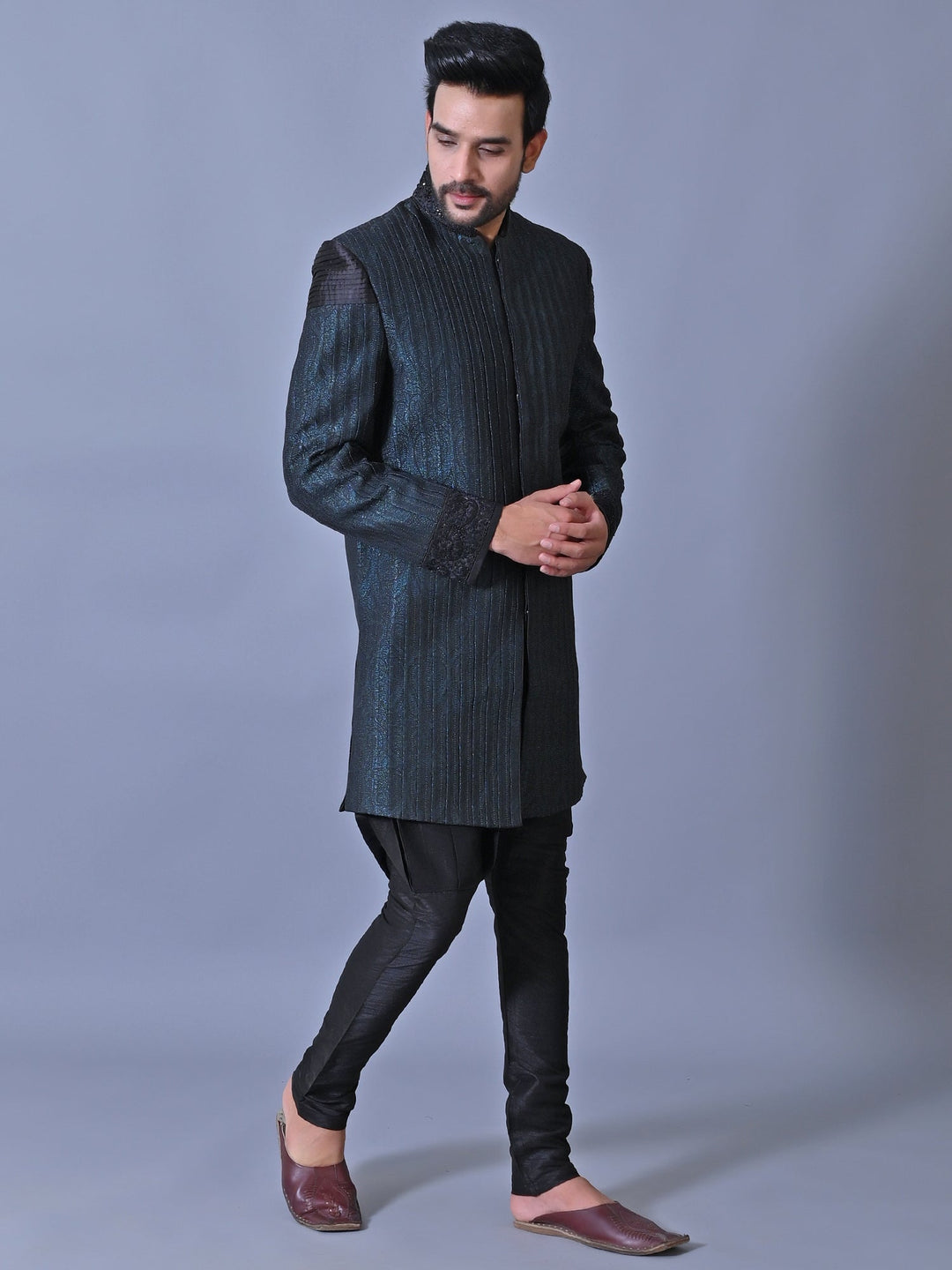 Striped Black Sherwani