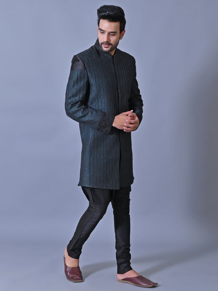 Striped Black Sherwani