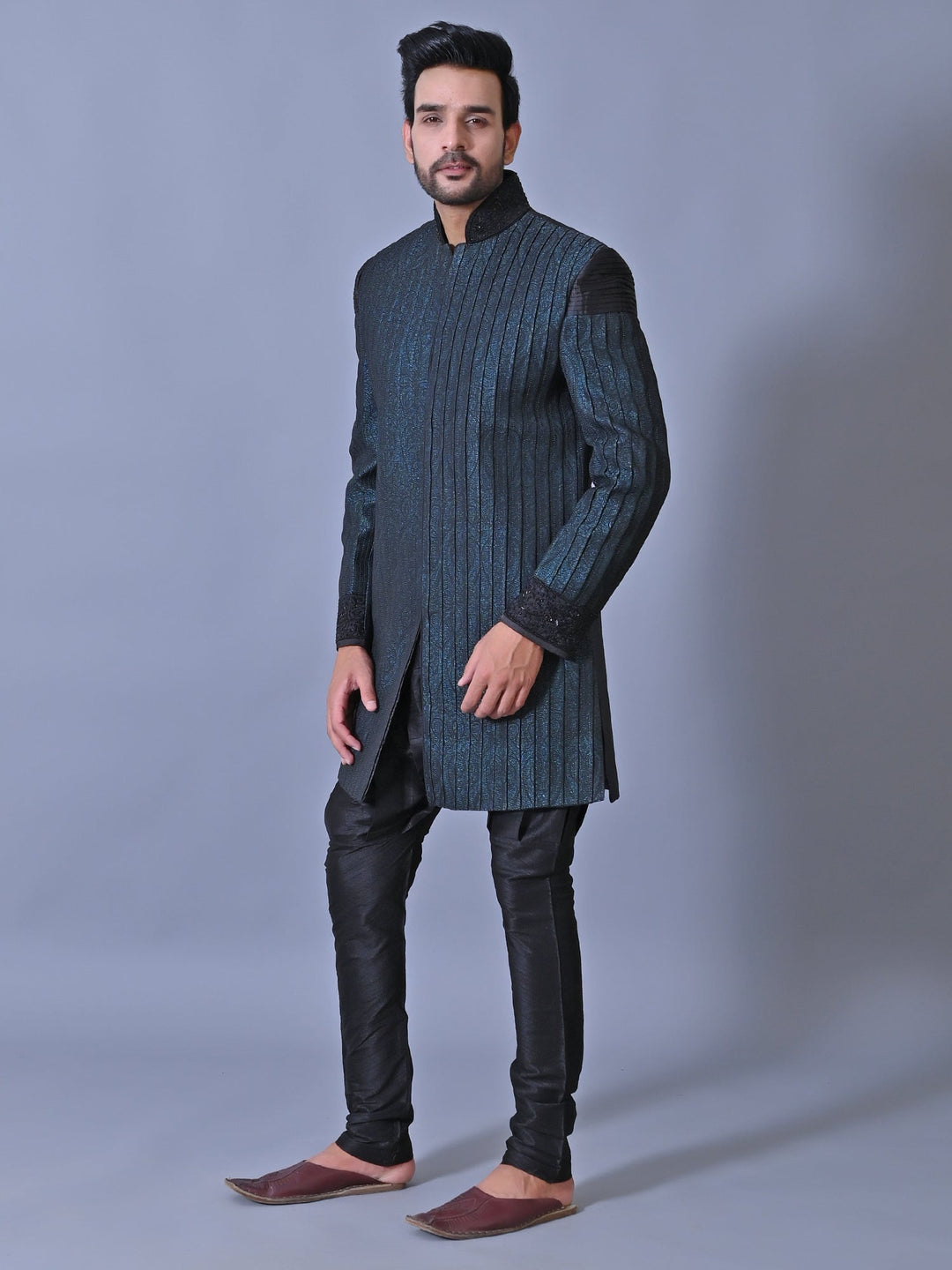 Striped Black Sherwani