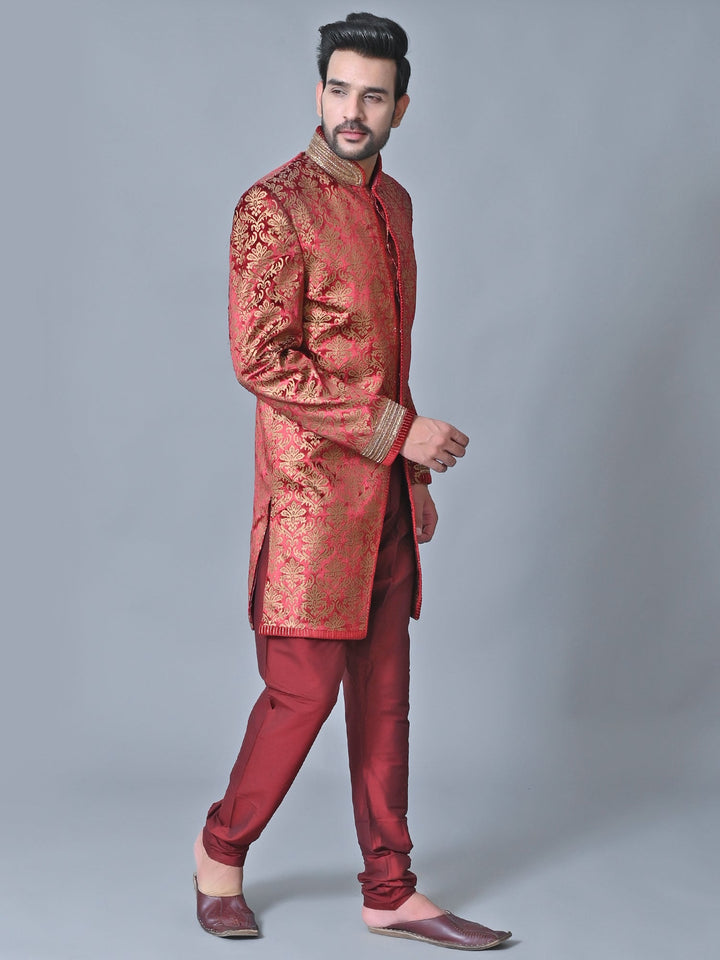 Ethnic Motifs Red Sherwani