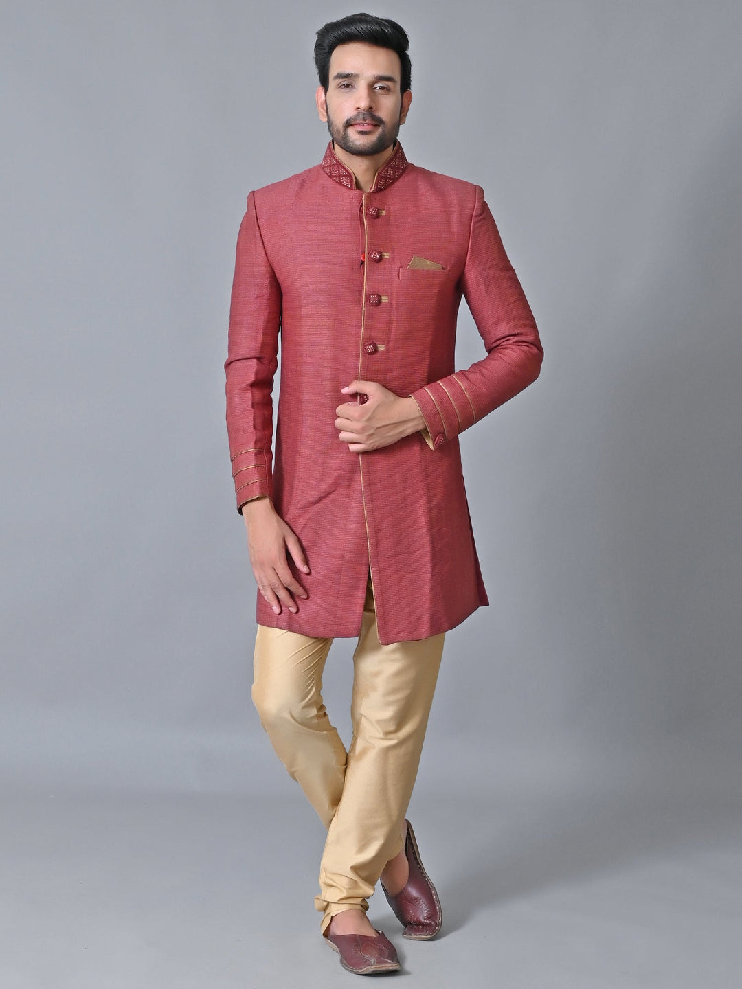 Textured Maroon Sherwani