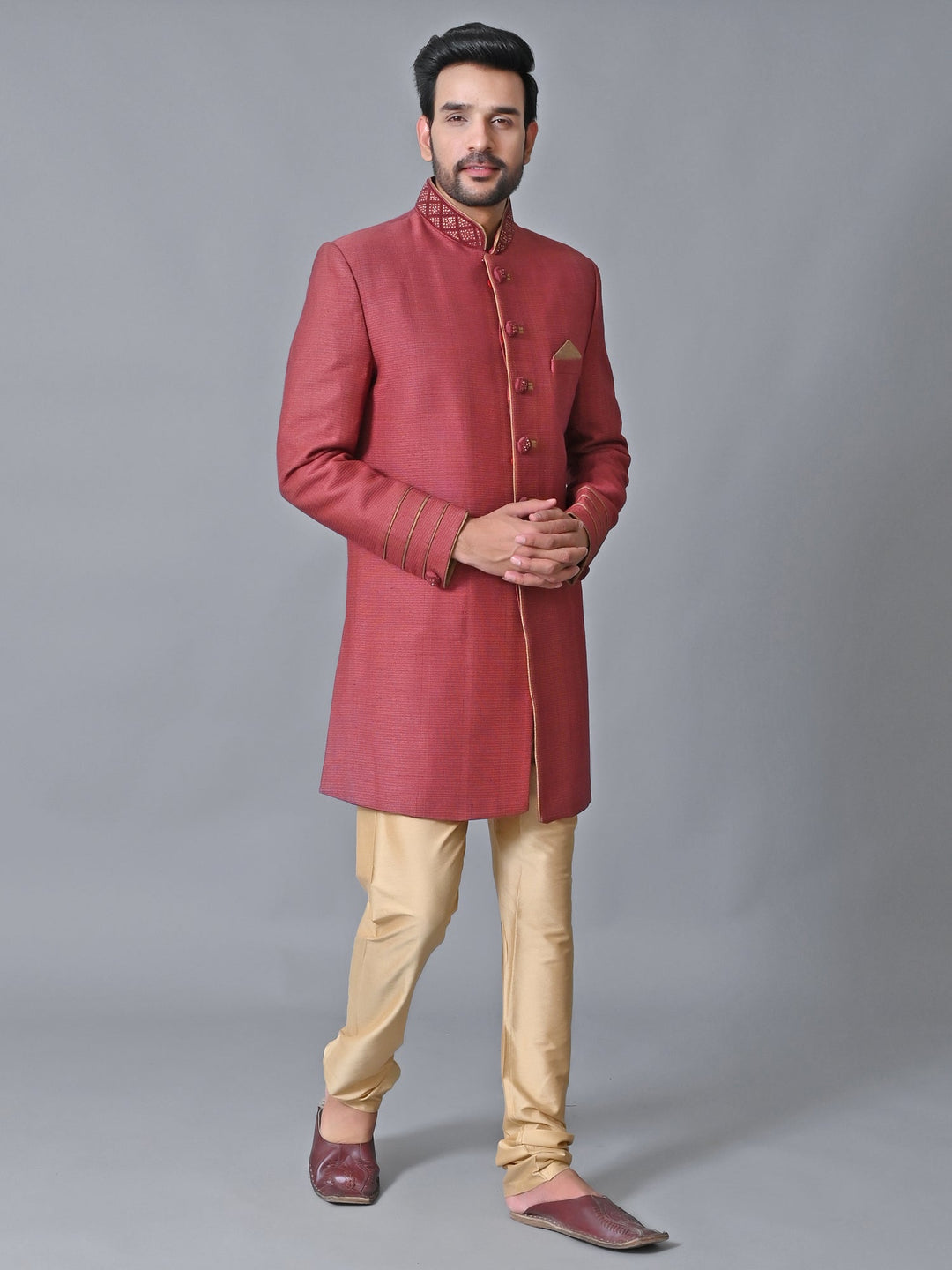 Textured Maroon Sherwani