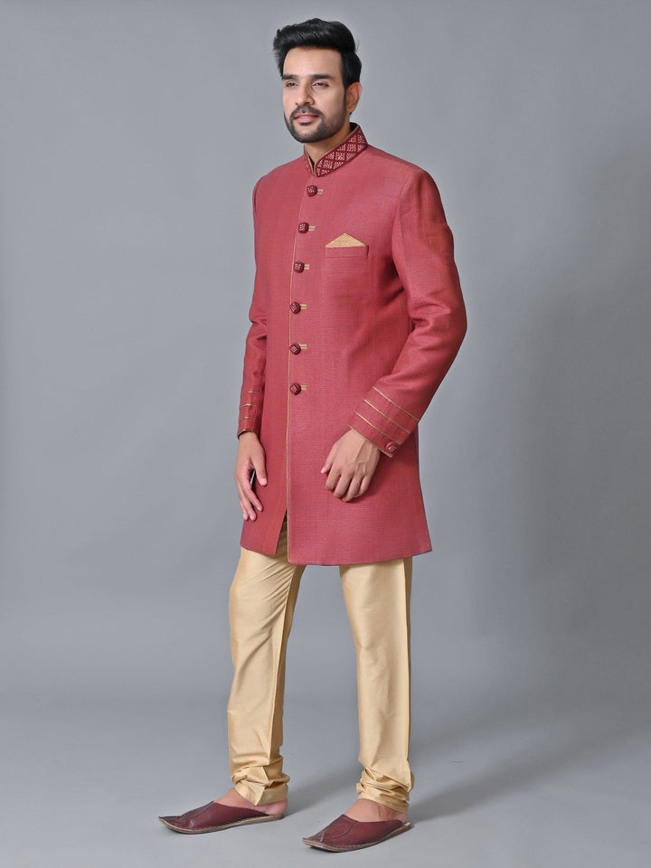 Textured Maroon Sherwani