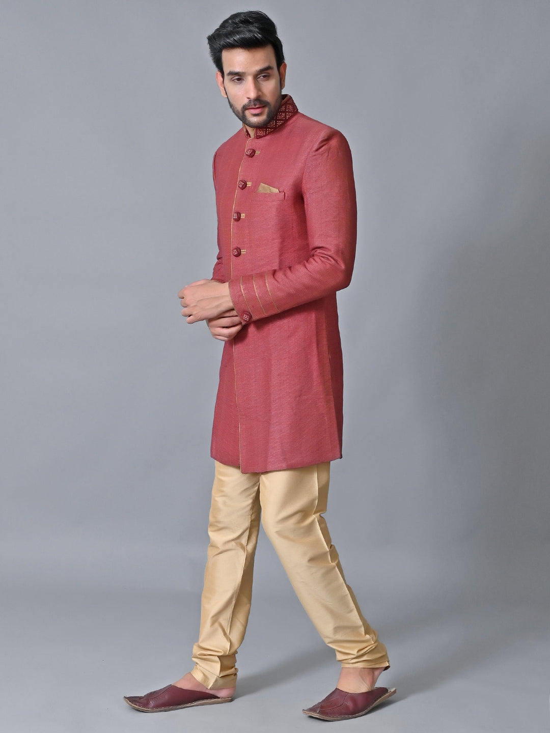 Textured Maroon Sherwani