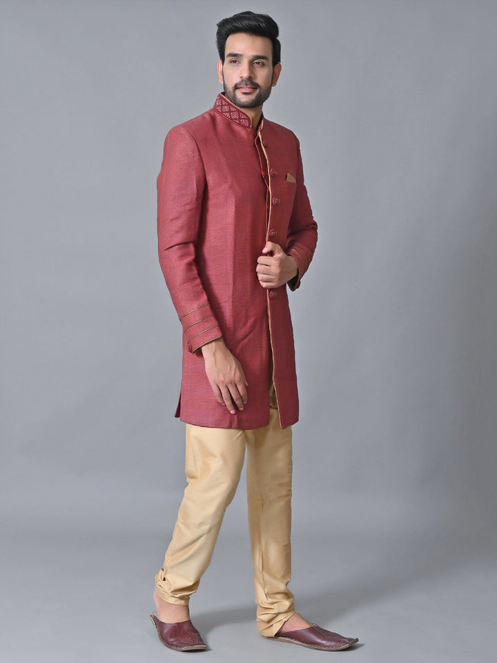 Textured Maroon Sherwani